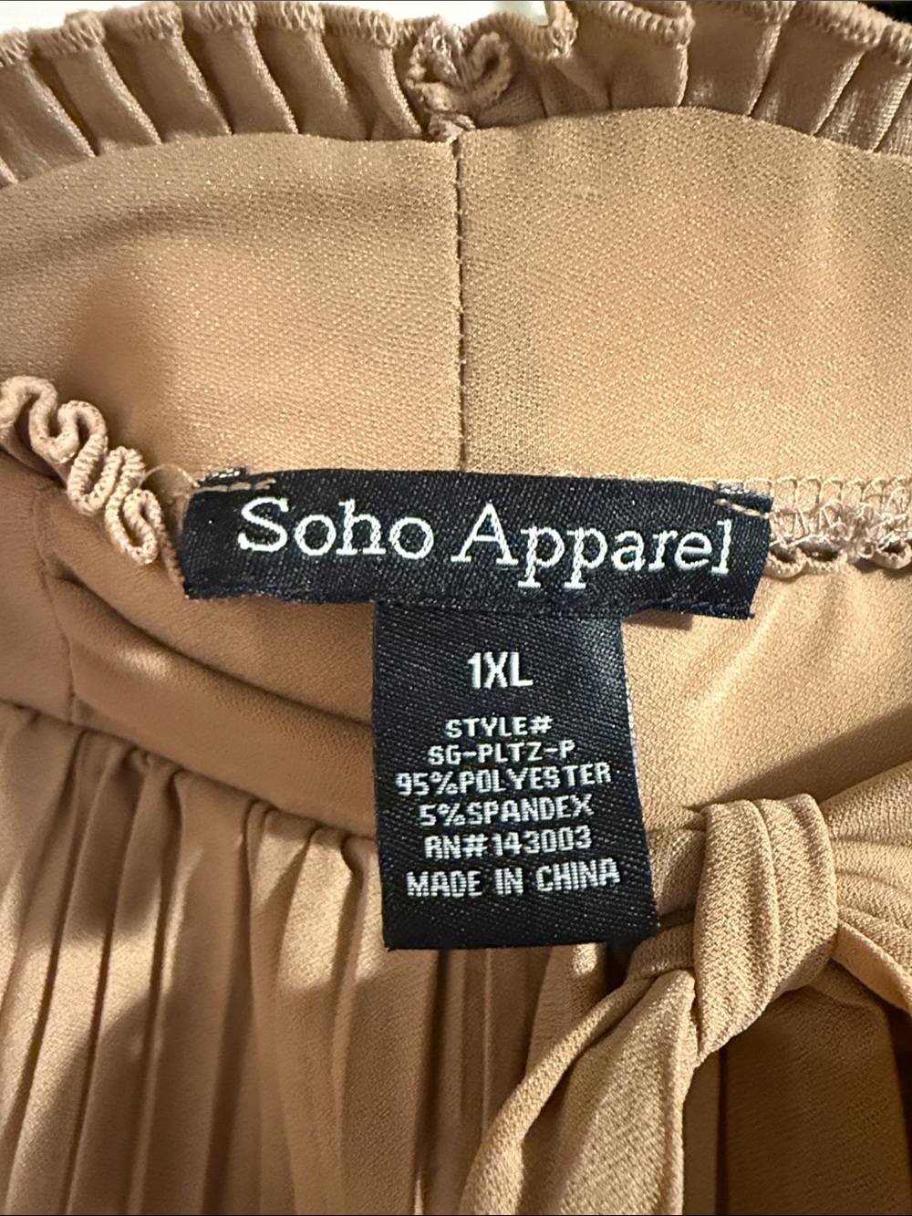 Soho Apparel Pleated Wide-Leg Tie-Waist Pants - Camel - Picture 2 of 3